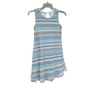 Knit Works Retro Lined Lace Dress Chevron Knit Blue Size 10 Girls AC2